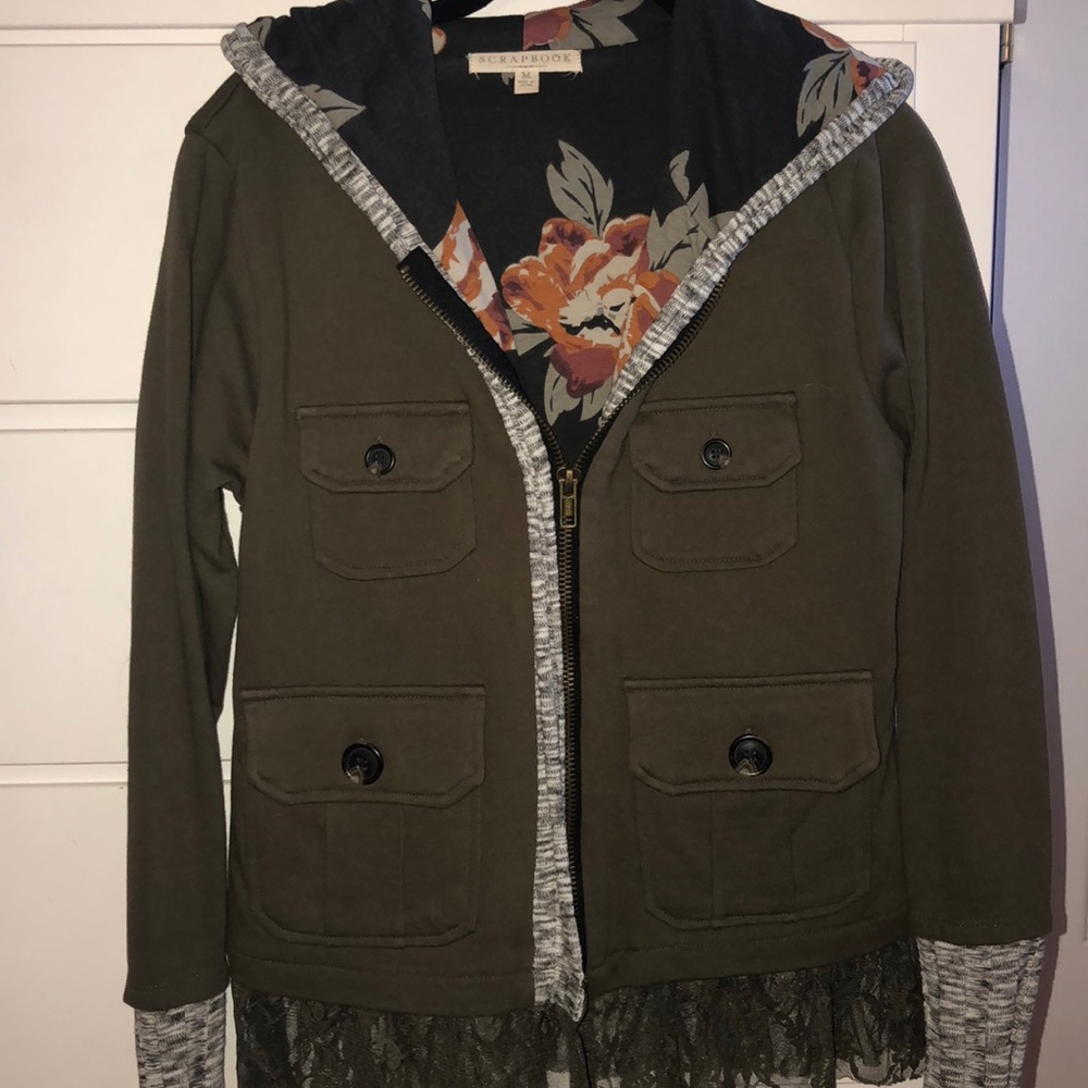 Green Jacket with Sweater & Lace Accents